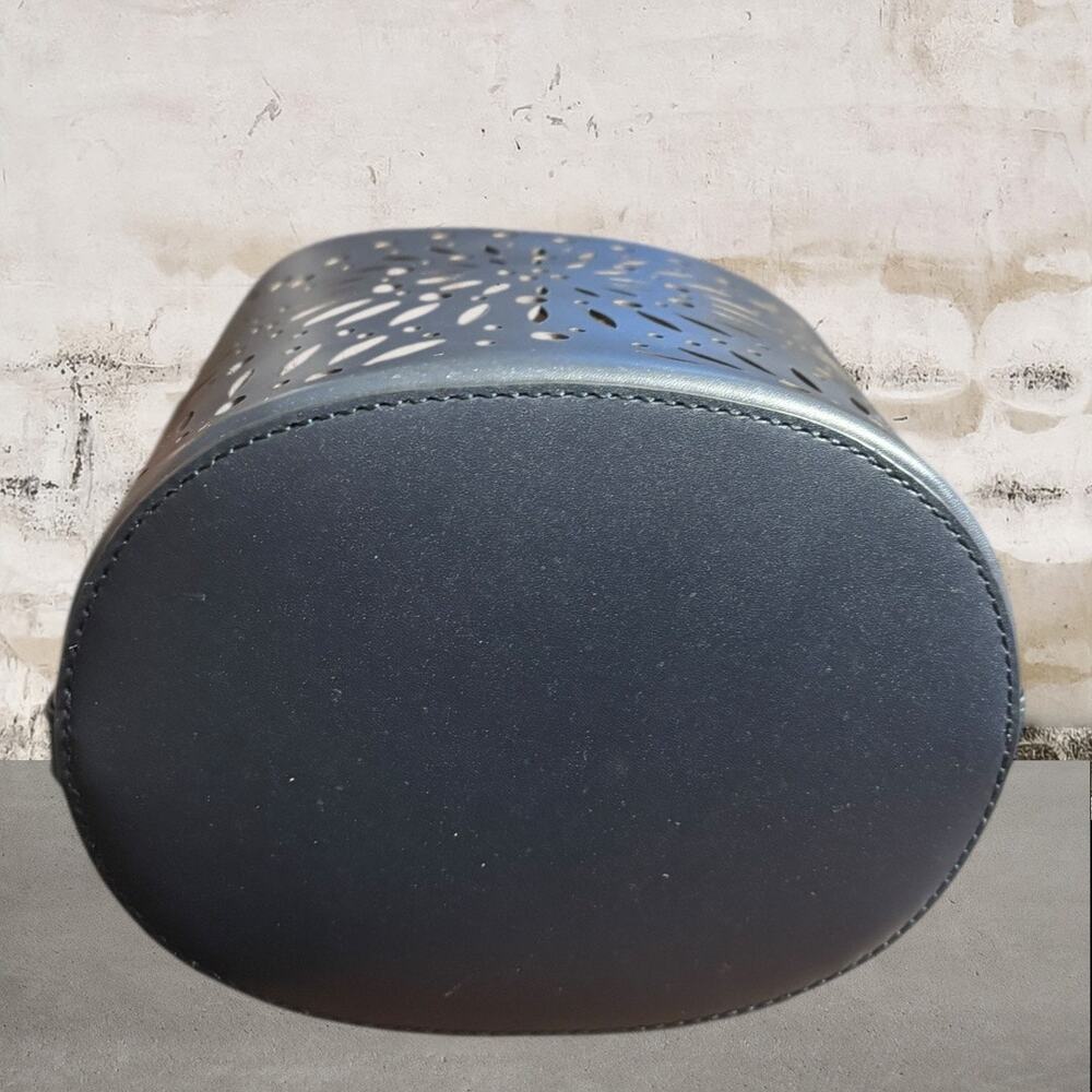 Chico's Navy Laser-Cut Bucket Crossbody with Tan Liner - Picture 6 of 9